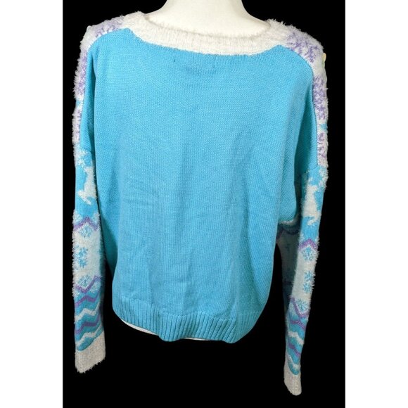 33 Degrees Retro Sequin Reindeer Blue And White Holiday Sweater - Picture 2 of 7